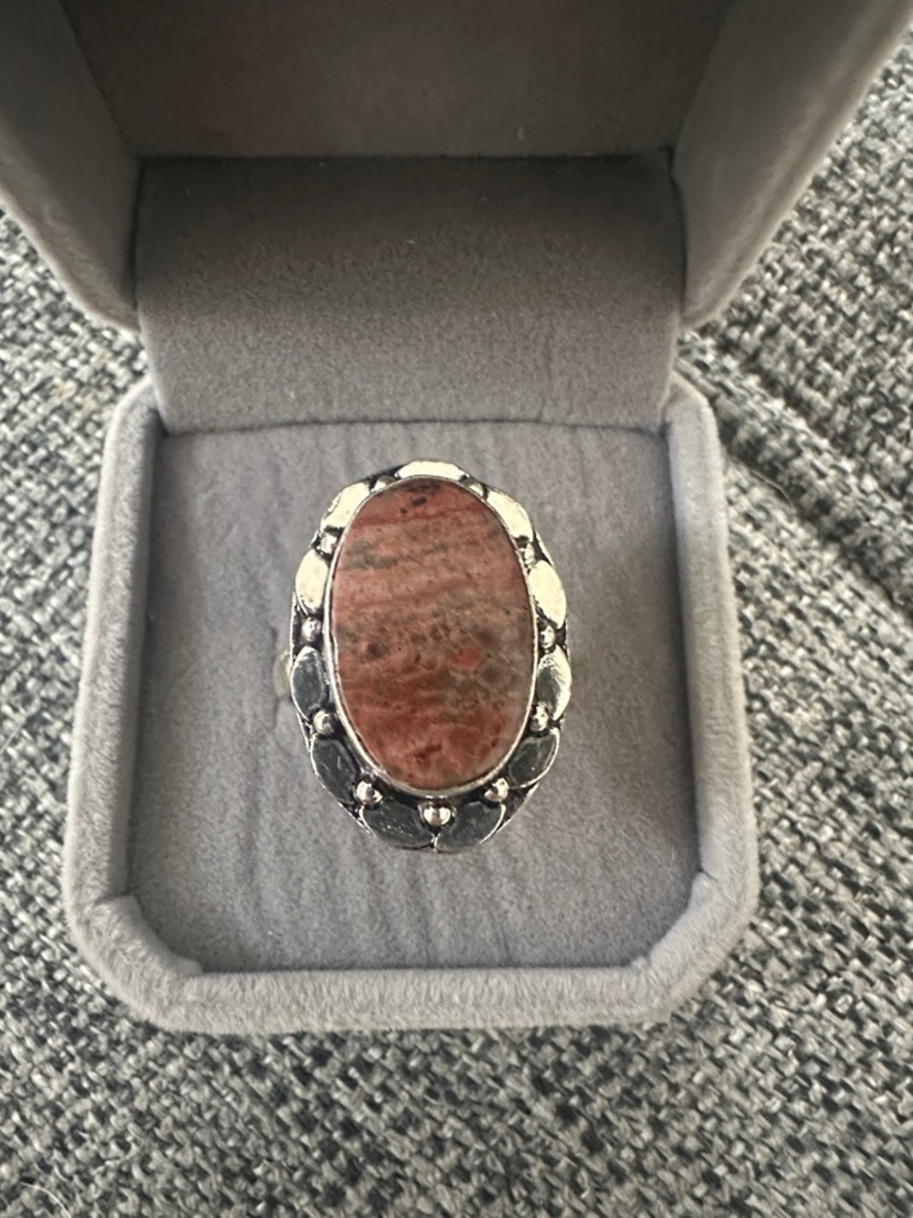 Sterling Silver Oval Poppy Jasper Ring Size 8.5